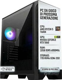PC Fisso Gaming Ryzen 5 7600X, RTX 5060, 32GB DDR5