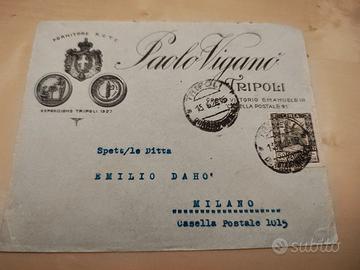 Busta Colonie 1928 da TRIPOLI a Milano - 50c Libia