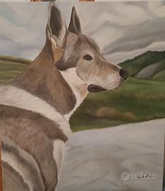 "Quadro dipinto a Mano- Ritratto cane Lupo"