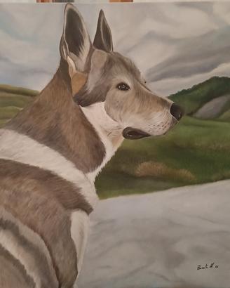 "Quadro dipinto a Mano- Ritratto cane Lupo"