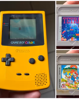 GameBoy Color giallo + Tetris + Super Mario Land 2