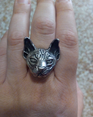 Anello Argento Gatto Sphynx