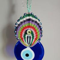 Occhio Turco portafortuna in vetro e macramè 
