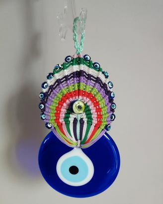Occhio Turco portafortuna in vetro e macramè 