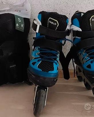 Roller bambino azzurro bianco OXELO + protezioni