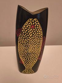 Vaso Scultoreo Vintage "Pesce" nero e giallo