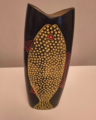 Vaso Scultoreo Vintage "Pesce" nero e giallo