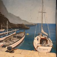 Quadro olio su tela barche ancorate