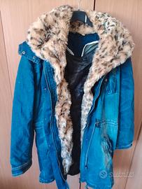 parka in jeans con interno staccabile animalier 