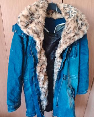 parka in jeans con interno staccabile animalier 