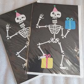 2 Biglietti solo cartolina Halloween / teschio 