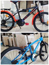 bicicletta 20 una celeste e una nera con cestino