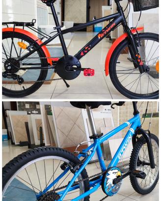 bicicletta 20 una celeste e una nera con cestino