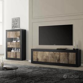 Porta tv 210 cm con due ante e due cassetti nero e