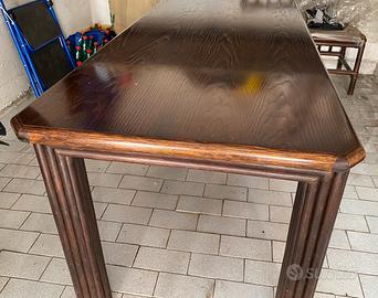 Tavolo ratan+bambu con piano in noce + 4 sedie