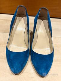 Scarpa con tacco in velluto blu