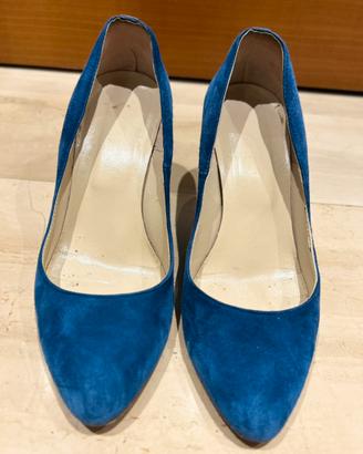 Scarpa con tacco in velluto blu
