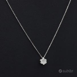 COLLANA ORO 18KT PENDENTE FIORE DI DIAMANTI 0.23CT