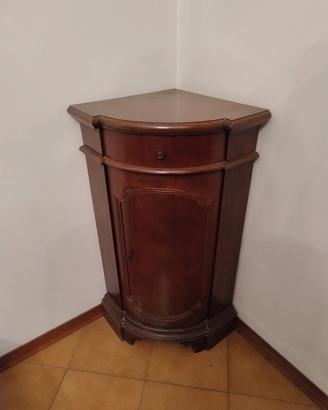 Comodino angolare in legno con cassetto