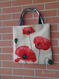 Borsa in tessuto disegno papaveri