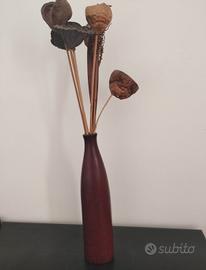 Vaso legno con fiori secchi