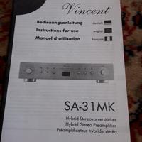 Manuale Vincent SA 31 MK Hybrid stereo preamp