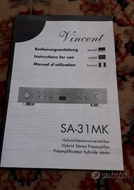 Manuale Vincent SA 31 MK Hybrid stereo preamp