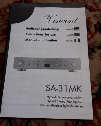 Manuale Vincent SA 31 MK Hybrid stereo preamp