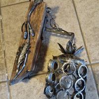 Lampioncino, lampada, ferro battuto e legno