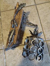 Lampioncino, lampada, ferro battuto e legno