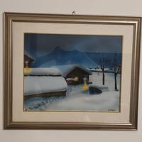 Quadro Naif paesaggio invernale