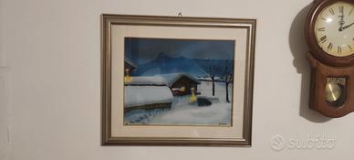 Quadro Naif paesaggio invernale