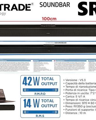 CASSA SOUNDBAR BLUETOOTH 5.3 RICARICABILE 97 CM