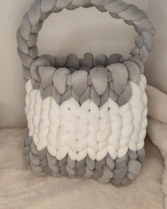 Chunky bag bicolore grigio e bianco handmade