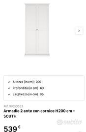 armadio 2 bianco ante south