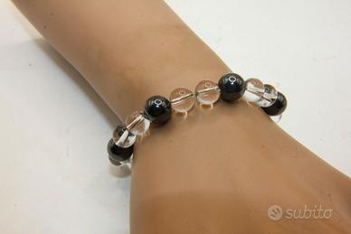 Splendido bracciale sfere bianche nere e argento