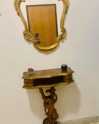 Consolle + specchiera stile barocco dorata