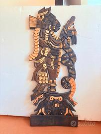Scultura Maya vintage in legno intagliato
