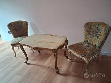 tavolino marmo + 2 poltroncine retrò 