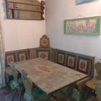 Set vintage di tavolo con panca angolare, 4 sedie