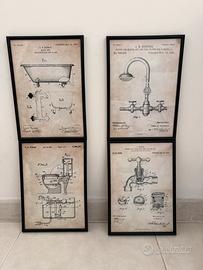 Set 4 quadretti “progetti/brevetti” bagno