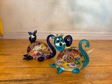 Lotto 3 soprammobili animali in vetro di Murano