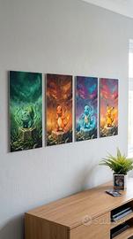 SET 4 Quadri PokémonCollezione Completa Fan Art Te