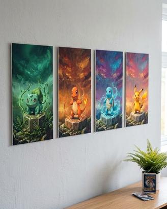 SET 4 Quadri PokémonCollezione Completa Fan Art Te