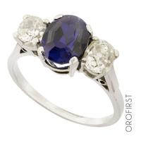 Anello con zaffiro sintetico e diamanti antichi