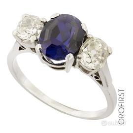 Anello con zaffiro sintetico e diamanti antichi