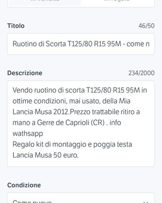 Ruotino di scorta misure nelle foto 