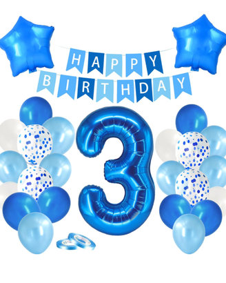 NUOVO  3 anni Decorazioni Compleanno Bambino Blu K