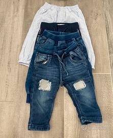 Set 4 pantaloni/jeans bambino 3-6-9 mesi