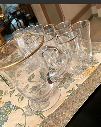 ESCLUSIVOsetNR11calici+1caraffaCRISTALLOfogliaORO